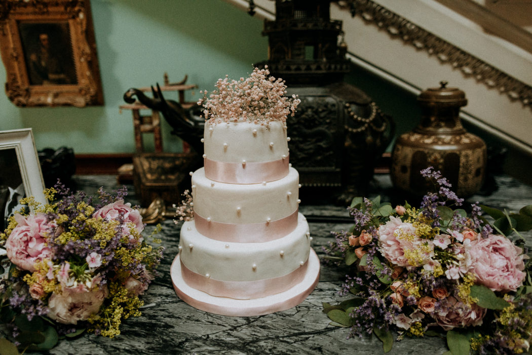 A white wedding cake